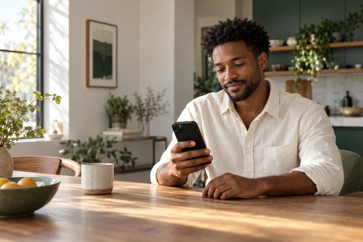 A customer completing a mobile journey at home.